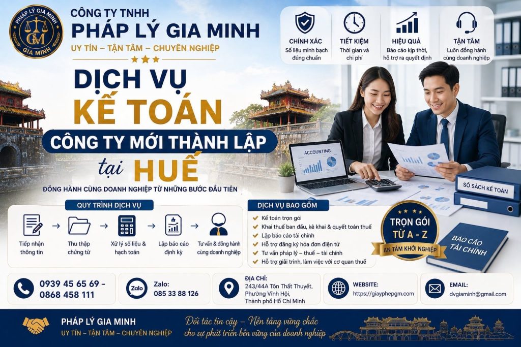 Dịch vụ kế toán công ty mới thành lập tại Huế: Thiết lập sổ sách chuẩn ngay từ tháng đầu 1 Dịch vụ kế toán công ty mới thành lập tại Huế