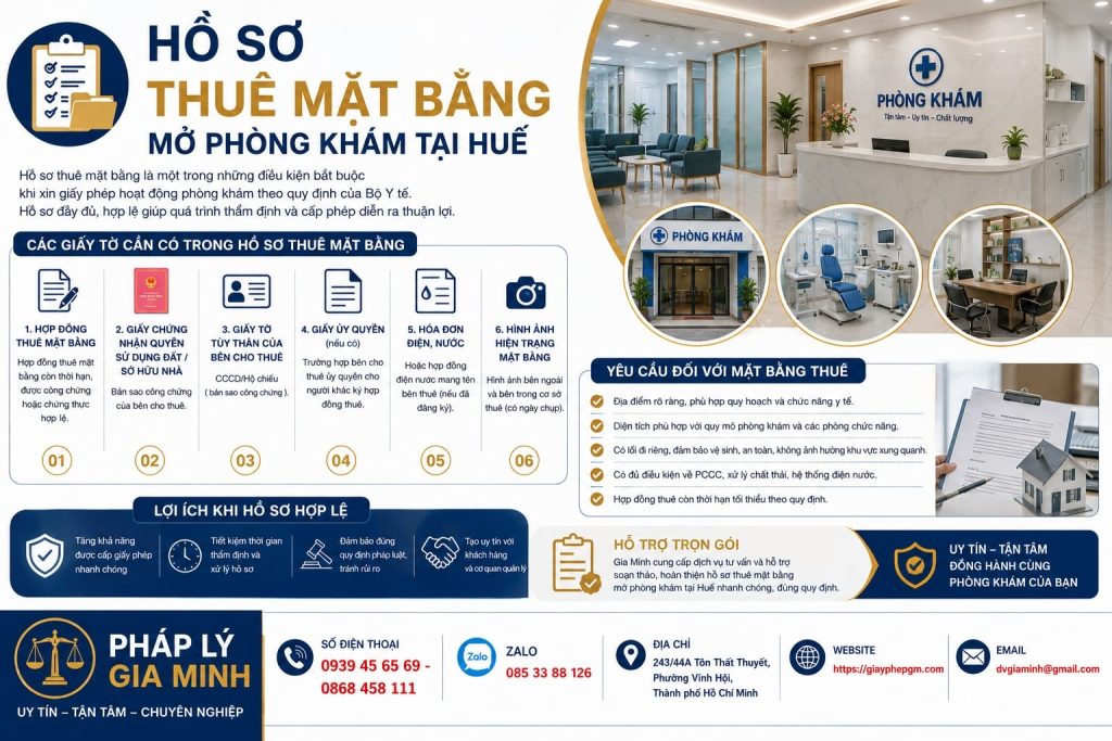Hồ sơ thuê mặt bằng mở phòng khám tại Huế đầy đủ, hạn chế bổ sung 1 Hồ sơ thuê mặt bằng mở phòng khám tại Huế