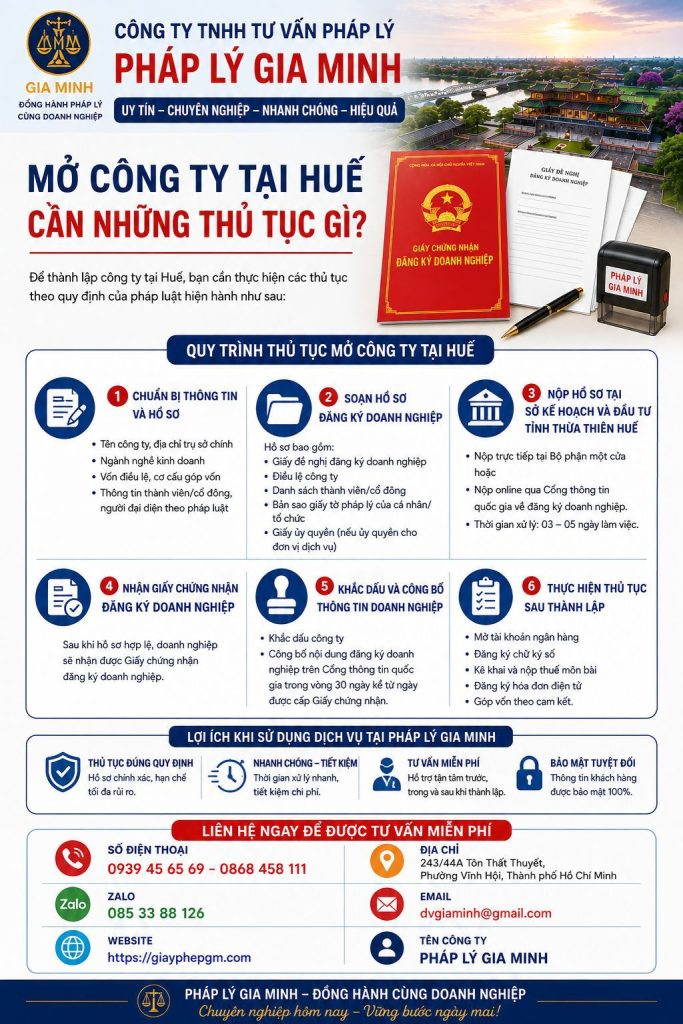 Mở công ty tại Huế cần những thủ tục gì? Hướng dẫn đầy đủ từ đăng ký đến hoạt động 1 Mở công ty tại Huế cần những thủ tục gì