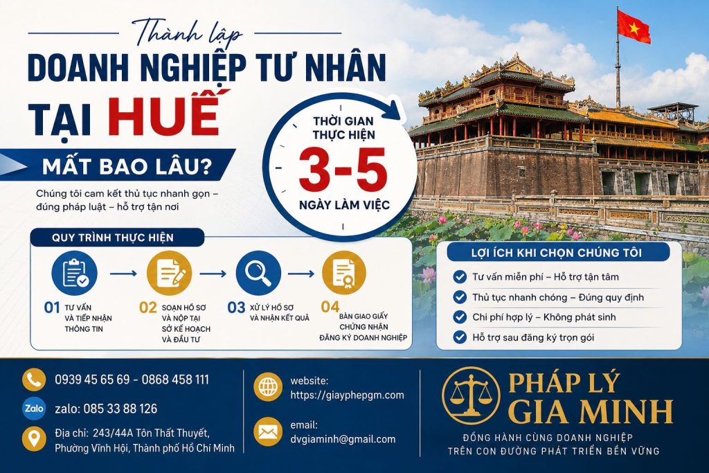 Thành lập doanh nghiệp tư nhân tại Huế mất bao lâu