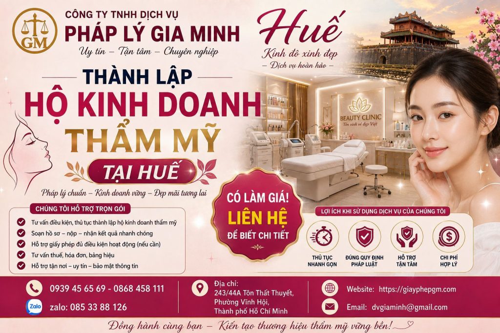 Thành lập hộ kinh doanh thẩm mỹ tại Huế: Xác định đúng phạm vi dịch vụ trước khi mở 1 Thành lập hộ kinh doanh thẩm mỹ tại Huế