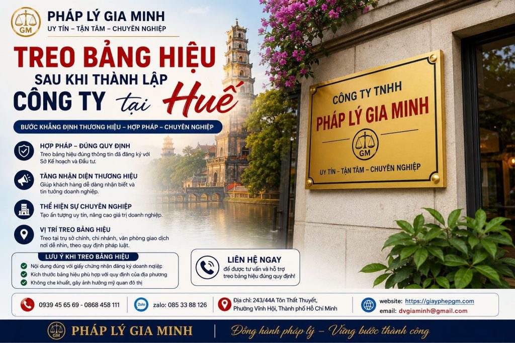 Treo bảng hiệu sau khi thành lập công ty tại Huế – Hoàn thiện nhận diện tại trụ sở doanh nghiệp 1 Treo bảng hiệu sau khi thành lập công ty tại Huế
