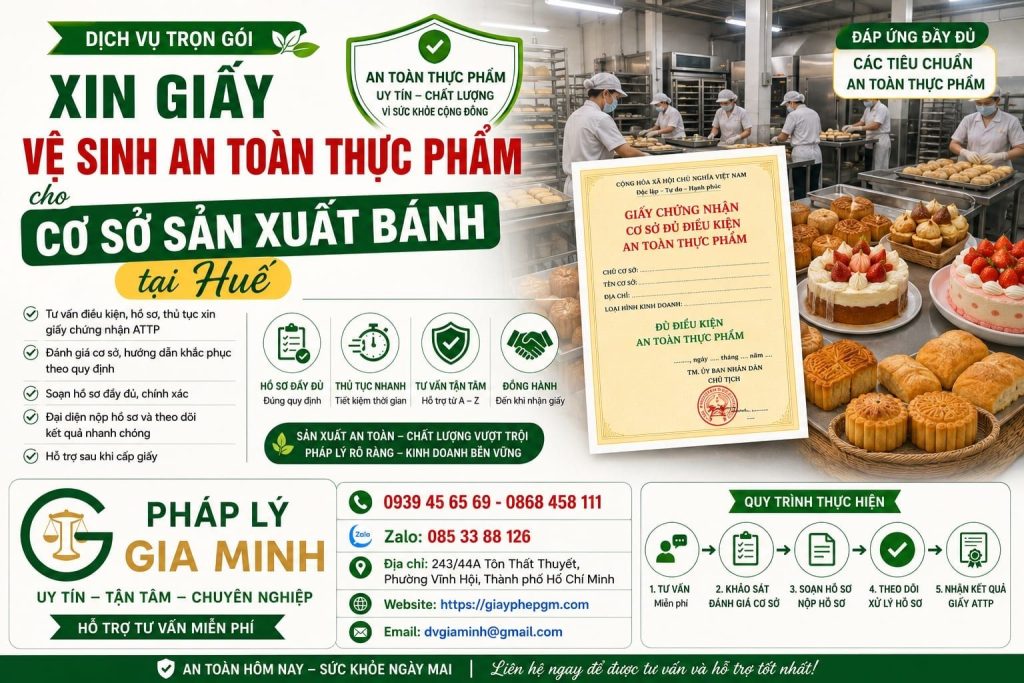 Xin giấy vệ sinh an toàn thực phẩm cho cơ sở sản xuất bánh tại Huế